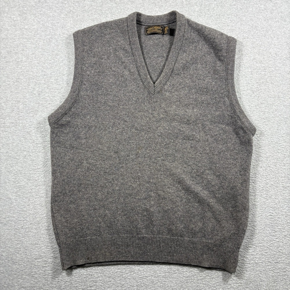 Vintage 90s Eddie Bauer Lambswool Sweater Vest Mens Large Tall Gray V-Neck USA